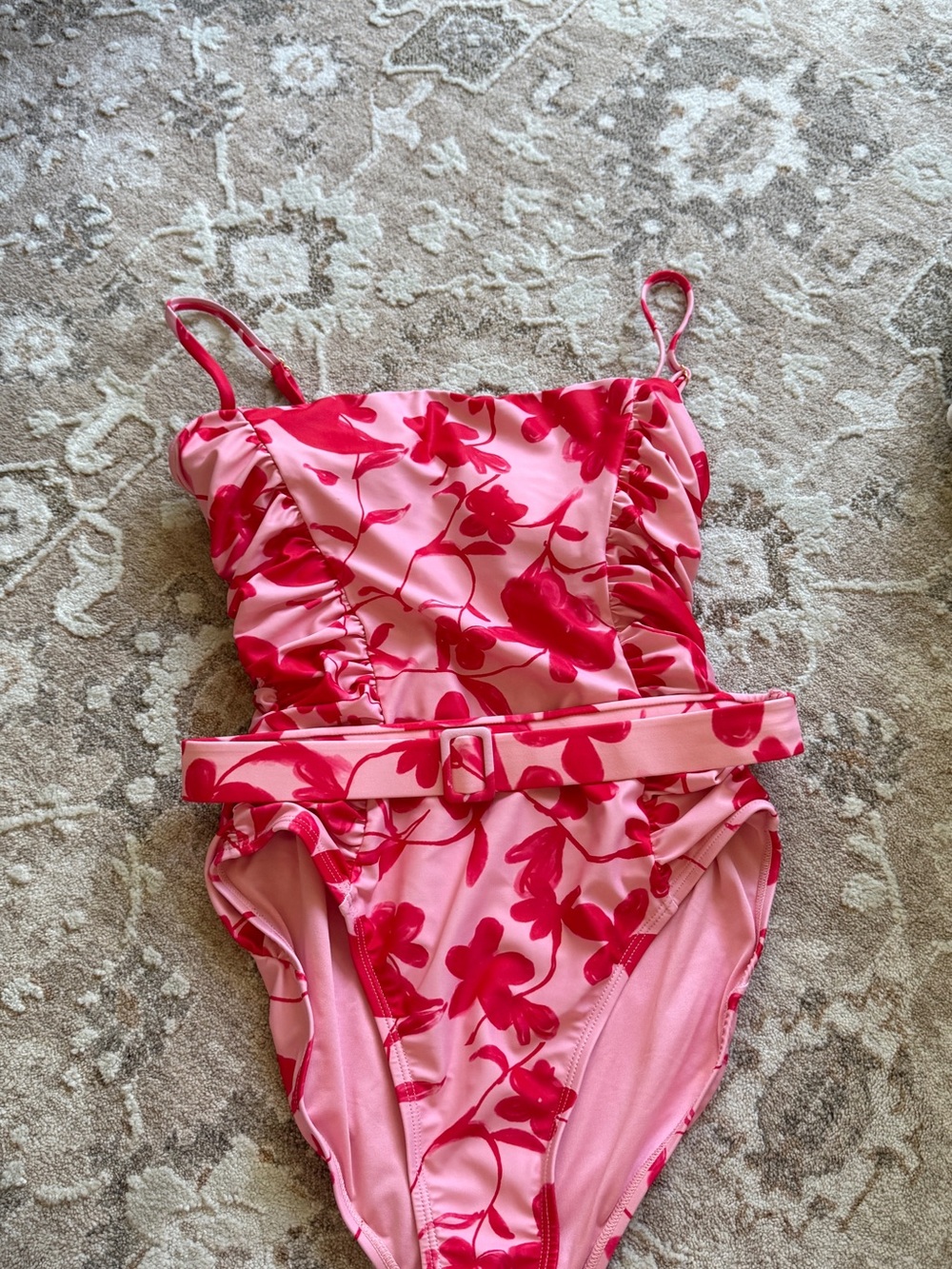 Hutch Pink Floral One-Piece Swimsuit with Matching Belt Size M